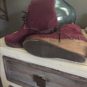 Anthropology ankle booties wooden heel.